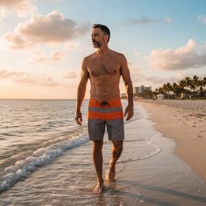 Tavik Modern Beach Culture Mens Orange Grey Colorblock Board Shorts Size 34